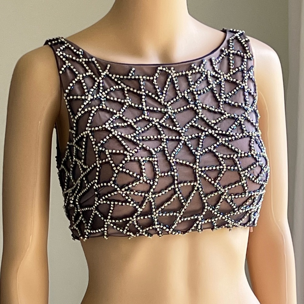 Terani Couture Beaded Rhinestone Crop Party Special Occasion Top Size 2